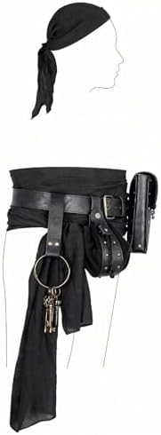 Renaissance Pirate Belt with Pouch Waist Bag, Pirate Head Scarf 6-Pack