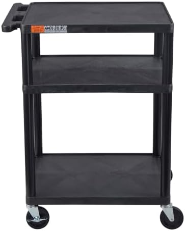 Luxor Black Mobile Plastic 3 Shelf AV Presentation Cart