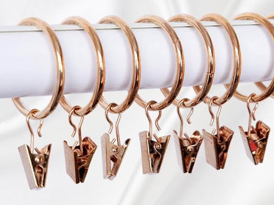 leoyoubei Metal Drapery Curtain Rings with Clips,Decorative Drapery Curtain Clip Rings, Premium Iron Metal Material 30-Pieces-Interior Diameter (Rose Gold, 2.5")