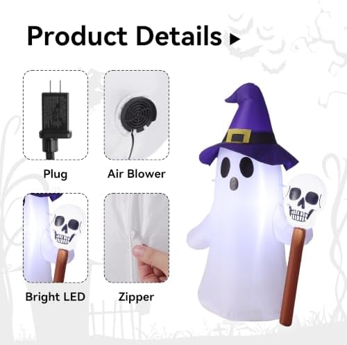 4FT Halloween Inflatables White Ghost Wearing Hat Decorations