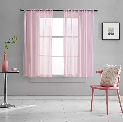 Christmas Baby Pink Sheer Pink Voile Curtains Short Translucent Solid Color 45 Inch Length Rod Pocket Baby Pink Sheers 45 Inches Long For Small Windows Bedroom Living Room Kitchen 2 Panels 52x45