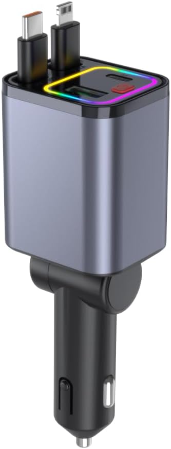 4-in-1 retractable 30w fast car charger, dual usb-c, main product view