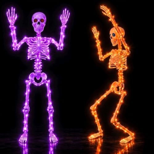 2Pack36 Halloween Skeleton Decoration with Orange&Purple Light