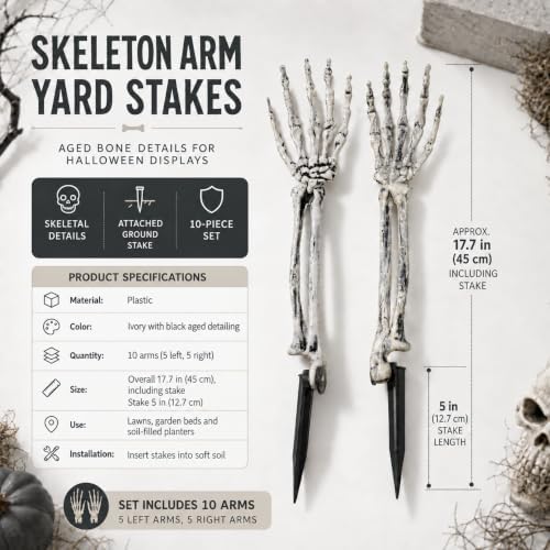 Halloween Skeleton Arms and Hands, 10-Piece Outdoor Yard Decorations Set
