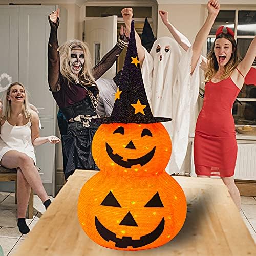 FUNPENY 3FT Halloween Collapsible Pumpkin Decorations, Pre-Lit Light Up 50 LE...