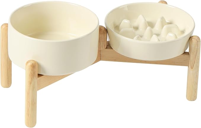 Ceramic 0.9 Cup Raised Slow Feeder Dog Bowl Set, Elevated 6.1inch Slow Dish and by Havniva