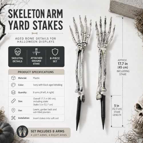 Halloween Skeleton Arms and Hands, 8-Piece Outdoor Yard Decorations Set