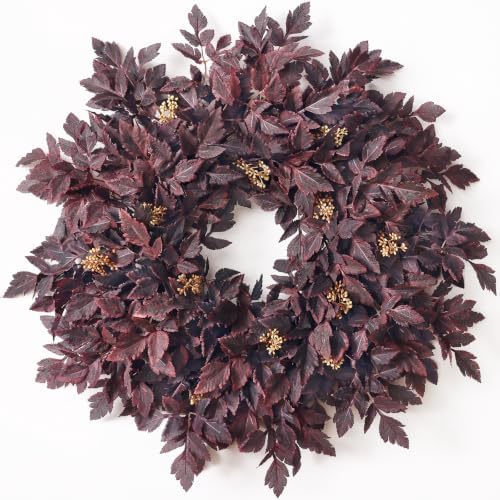 26" Artificial Cimicifuga Fall Wreath for Halloween Front Door(Dark Purple)