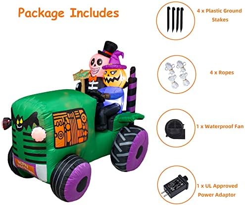 5.5Ft Long Halloween Inflatable Ghost Tractor Decoration with LED Lights