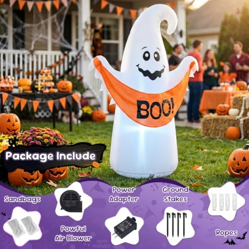 4FT Halloween Inflatable Ghost with Boo Banner,Bulit-in LEDs