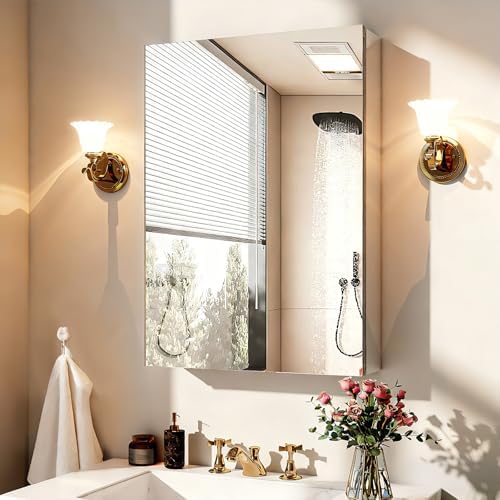 beautypeak 16" x 24" bathroom medicine cabinet mirror, front angle view