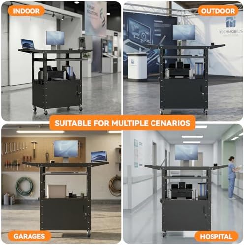 mobile av cart with drop leaves & adjustable, view 9