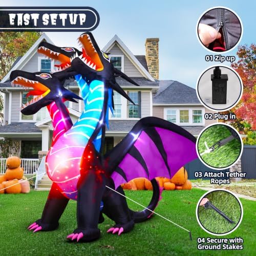 Thuodo 8 FT Tall Halloween Inflatables Dragon Outdoor Decorations Blow Up Yar...