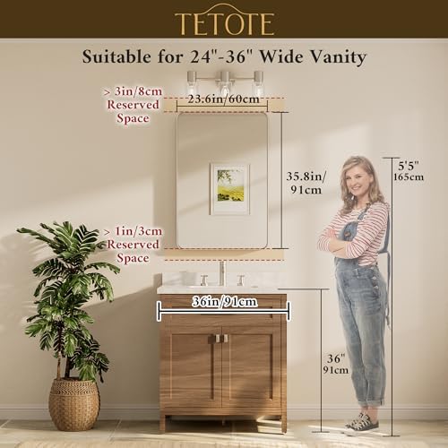 Brushed Nickel Bathroom Mirror 24 x 36 Inch for Vanity Metal Framed Mirror Modern Farmhouse for Living Room Entryway(Horizontal/Vertical)