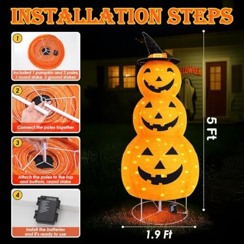 Halloween Pumpkin Decorations, Battery Operated Pre-Lit Collapsible Jack-o-La...