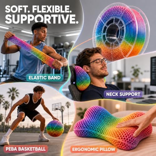 SainSmart PEBA High Rebound 90A Flexible Filament, 1KG (2.2lbs) (Rainbow)