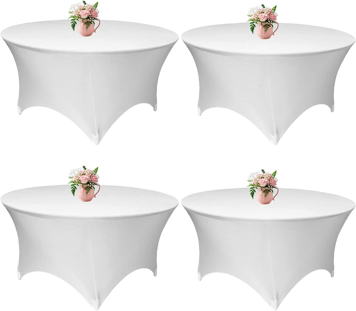 4 Pack 60 Inch White Stretch Table Cover Round - 5FT Spandex Tablecloth Round...