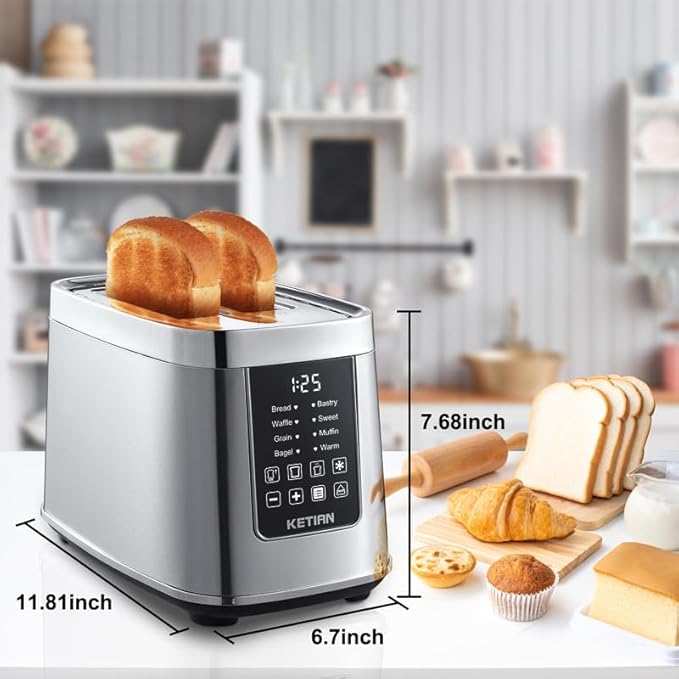 Smart Touch Screen Toaster 2 Slice, KETIAN Automatic Digital Stainless Steel - Image 6