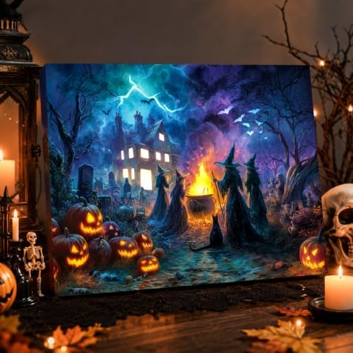 Artiluxy Halloween LED Wall Art, 20x16 Inch, Lighted Canvas, Haunted House