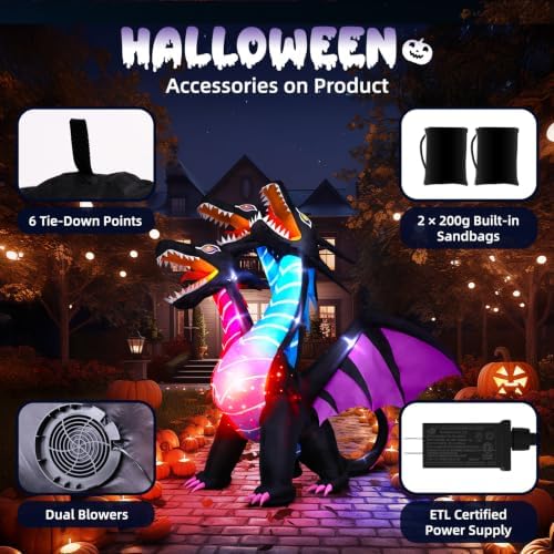 Thuodo 8 FT Tall Halloween Inflatables Dragon Outdoor Decorations Blow Up Yar...