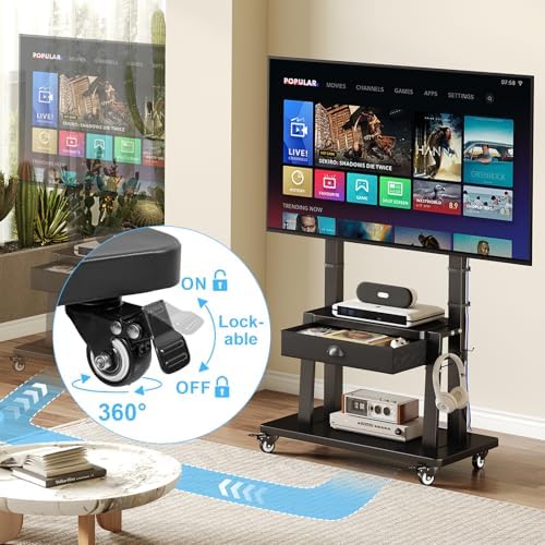 Mobile TV Stand on Wheels for 42-100 inch TVs up to 330lbs, Rolling TV Cart w...