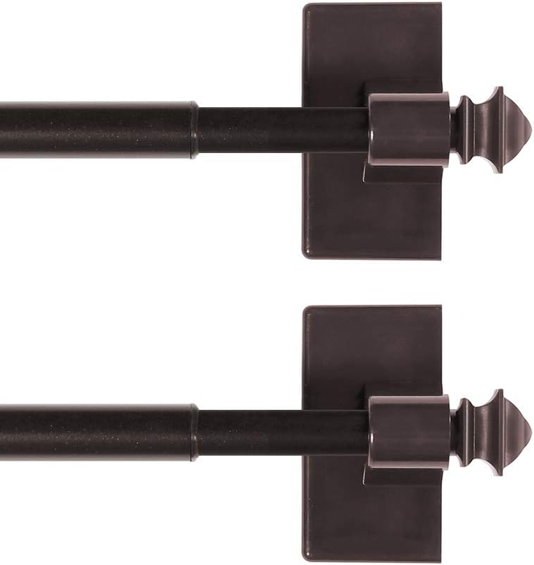 H.VERSAILTEX 2 PACK Magnetic Curtain Rods for Metal Doors Multi-Use Rods for Small Windows Cafe Sidelight and Iron Steel Places, Tool Free with Square Finials (Adjust from 16 to 28 Inch, Cocoa)