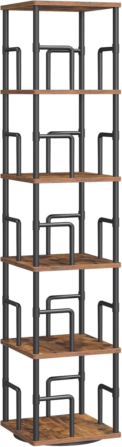 MAHANCRIS 5-Tier Rotating Bookshelf, Freestanding Corner Bookshelf, 360ยฐ Spin...