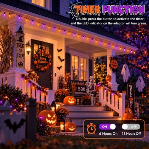 2PK 100 LED 86FT Connectable C9 Halloween Lights Outdoor, Purple and Orange