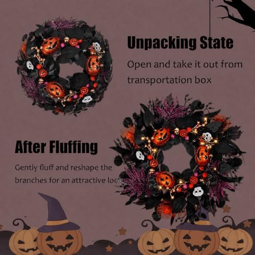 Halloween Wreath for Front Door, 24" Black Gothic Spooky Outdoor Dรฉcor