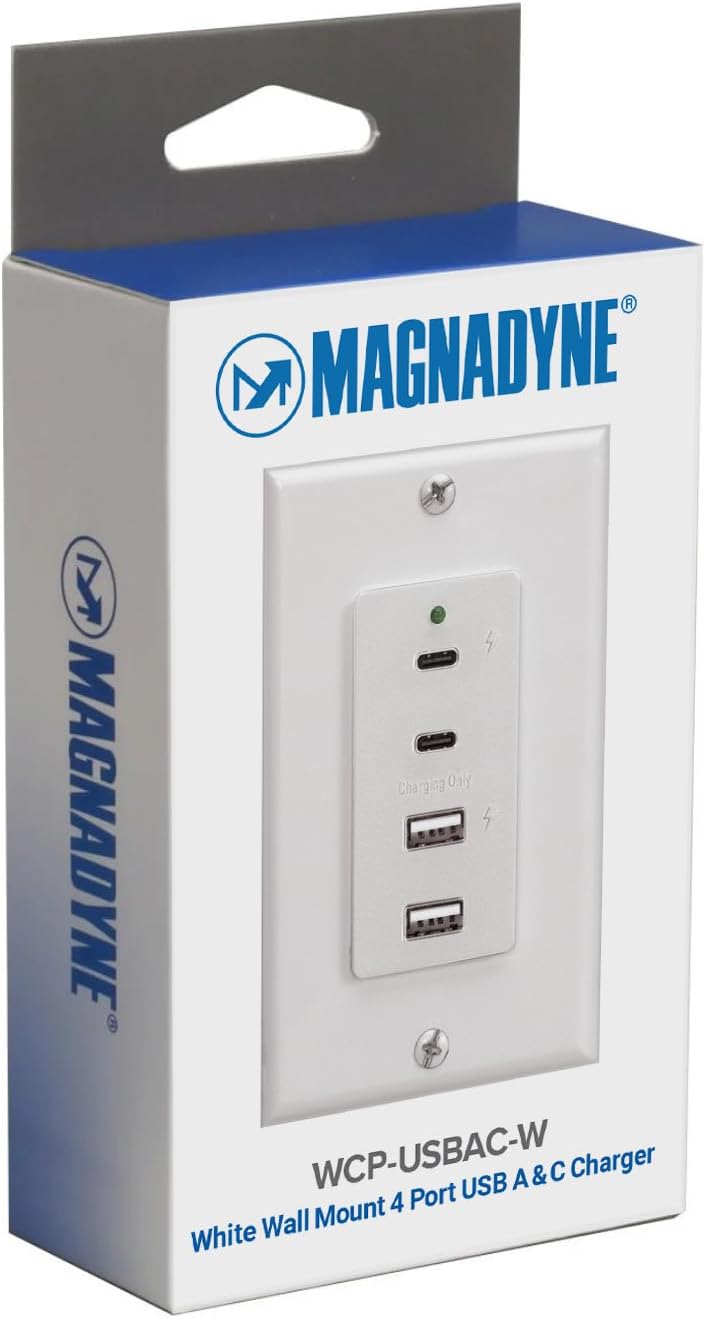 Magnadyne Wall Mount USB-C & USB-A Charging Ports for RV & Vehicle Us...