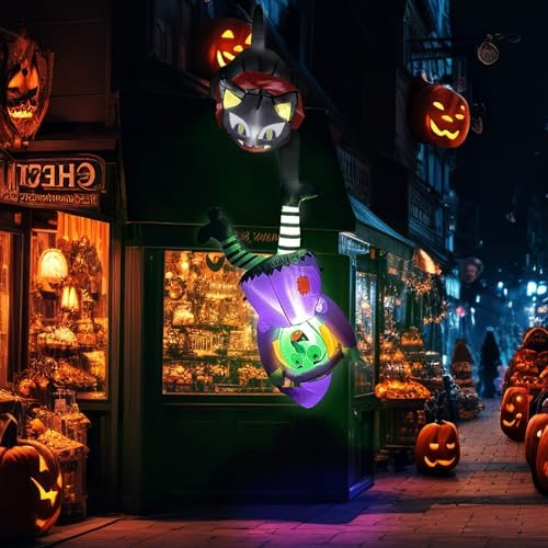 OurWarm 8FT Inflatable Witch Cat Halloween Inflatables Outdoor Decorations
