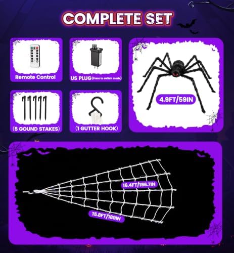 Upgrade Halloween Spider Web Decorations Outdoor + 59" Giant Spider Dรฉcor