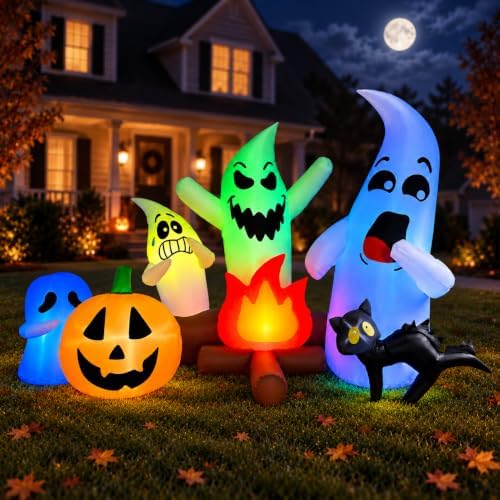 SEASONBLOW 6Ft Long Halloween Inflatable Ghost Campfire Outdoor Decoration