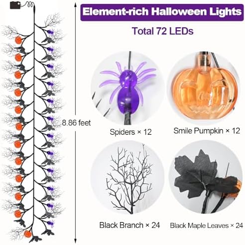 Halloween Garland with Lights 8.86FT 72LED Willow Vine Twig with Timer Black ...
