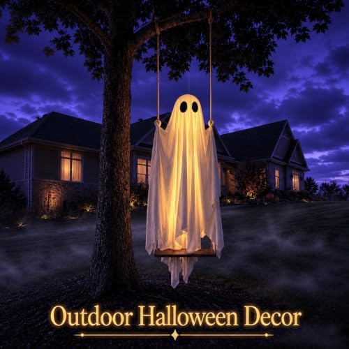 5FT Large Outdoor Halloween Decorations Swing Hanging Ghost for Porch, Yard