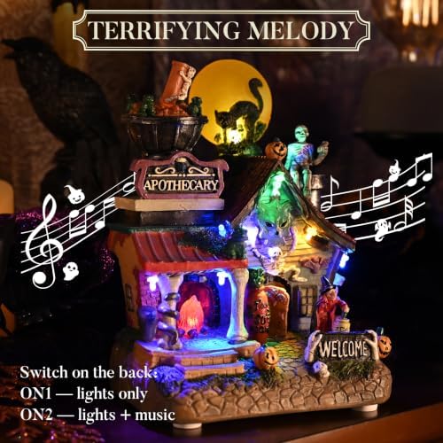 Valery Madelyn Halloween Decorations, Lighted Halloween Village Houses with M...