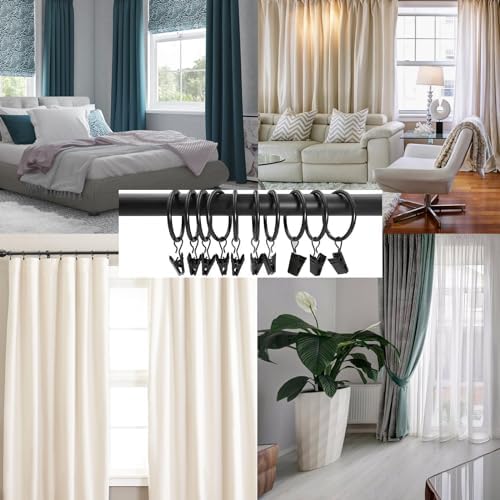16 Pack Curtain Rings with Clips, Window Clip Rings Black Curtain Hooks Hangers Clip Rings for Hanging Drapery Drapes Bows, Small 1.26 Inch in Diameter, Fits up to 1" Rod