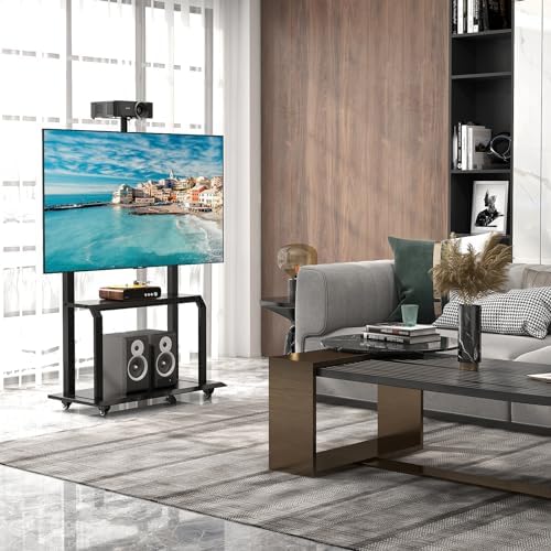 Goplus Mobile TV Stand, Rolling TV Cart with Camera Shelf & AV Shelves, A...