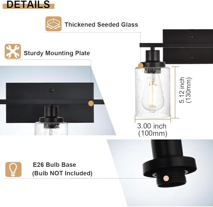 WINSHEN 6-Light Seeded Glass Vanity Light Fixtures in Matte Black Finish - Image 7