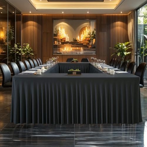 Besutolife 4 Pack Black Spandex Table Cloth for 6ft Rectangle Tables, Wrinkle...