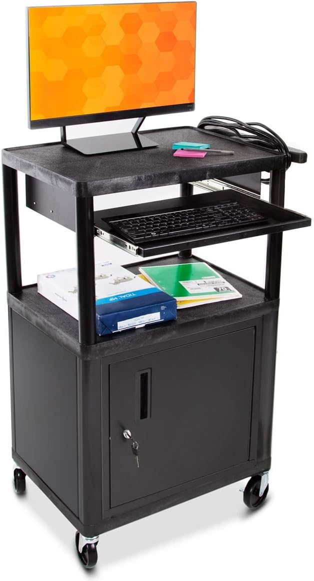 Stand Steady Line Leader SS-LP Plastic AV Cart with Keyboard Tray and Locking...