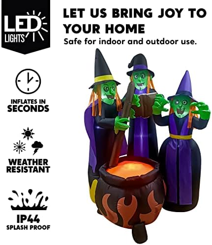 Joiedomi 6 FT Tall Halloween Inflatables Three Witch Around Cauldron with Fla...