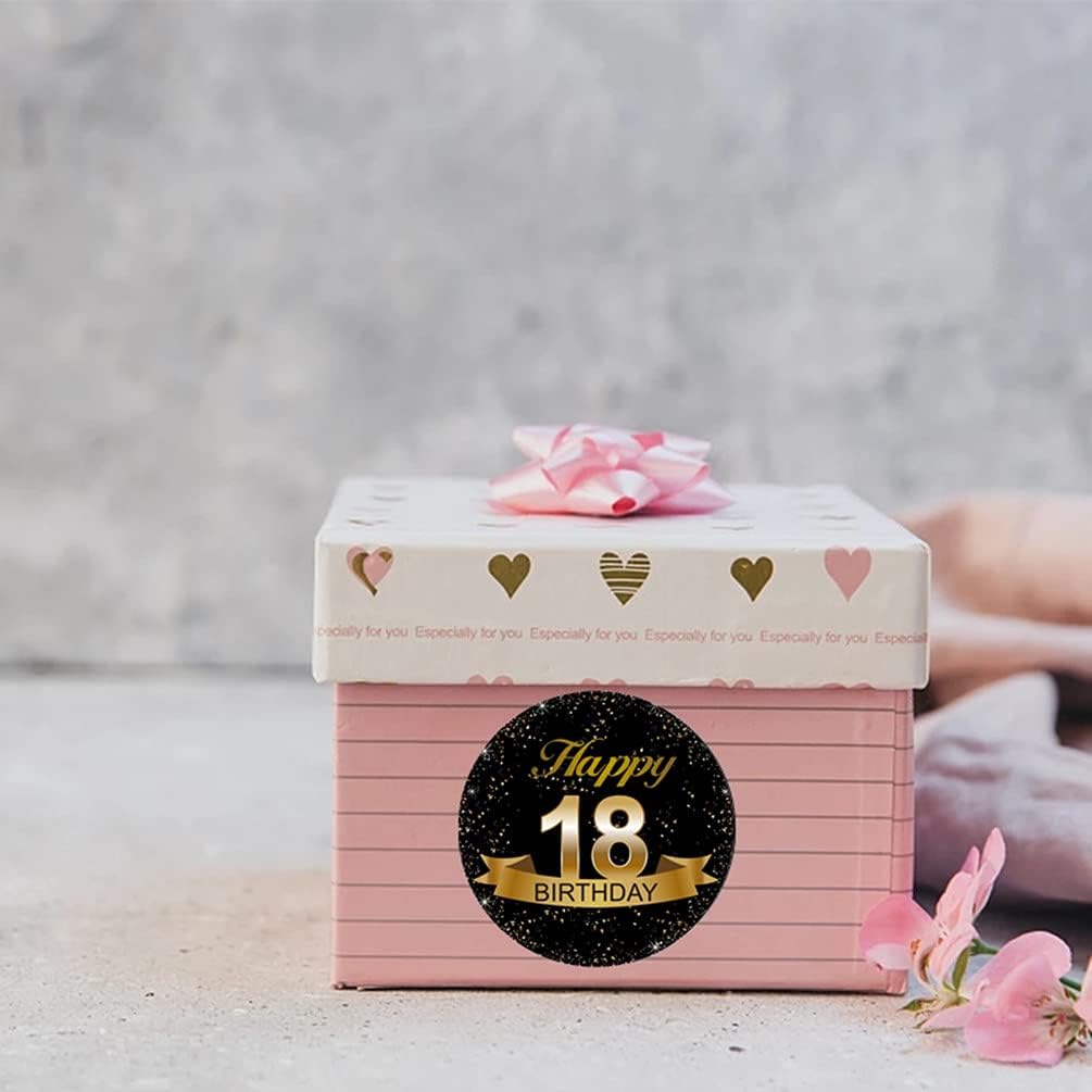 Black and Gold 18th Birthday Party Favor Stickers - 2 Inches - 50 Labels, Black,gold