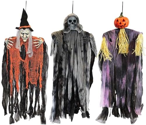 JOYIN 3 Pack 35โ Hanging Ghosts Witch Pumpkin Decor Hanging Halloween Decorat...