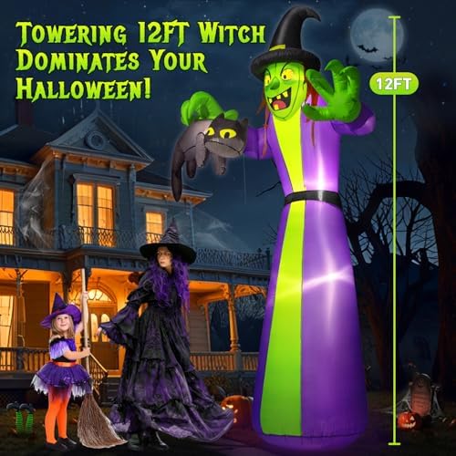 zukakii 12FT Giant Halloween Inflatables Witch Outdoor Decorations, Huge Hall...