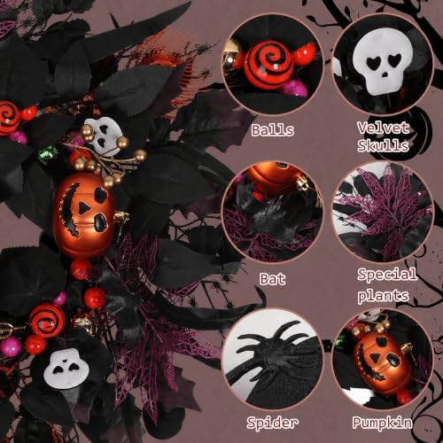 Halloween Wreath for Front Door, 24" Black Gothic Spooky Outdoor Dรฉcor