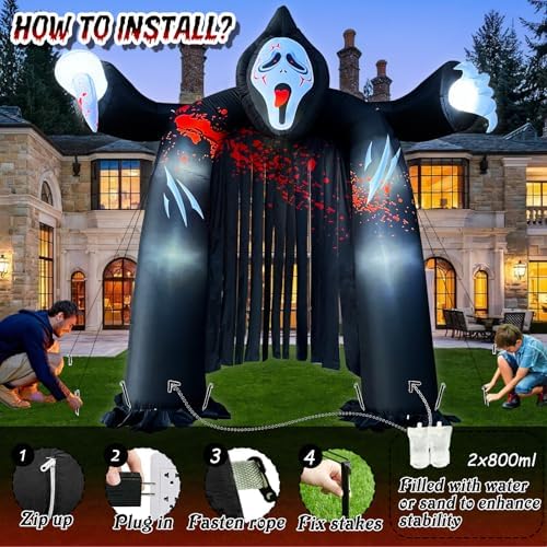 10 FT Halloween Inflatables Archway with Ghost and Build-in LEDs, Blow Up Yar...