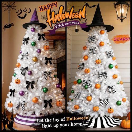 Prelit White Christmas Tree 6ft - White Halloween Tree with 300 LED Lights, 7...