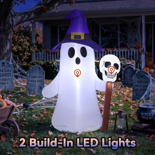 4FT Halloween Inflatables White Ghost Wearing Hat Decorations