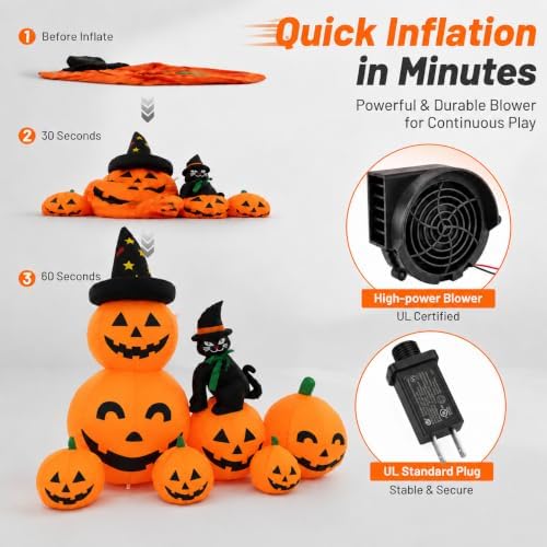 9FT Giant Halloween Inflatables Pumpkins with Witch Outdoor Decorations, Blow...